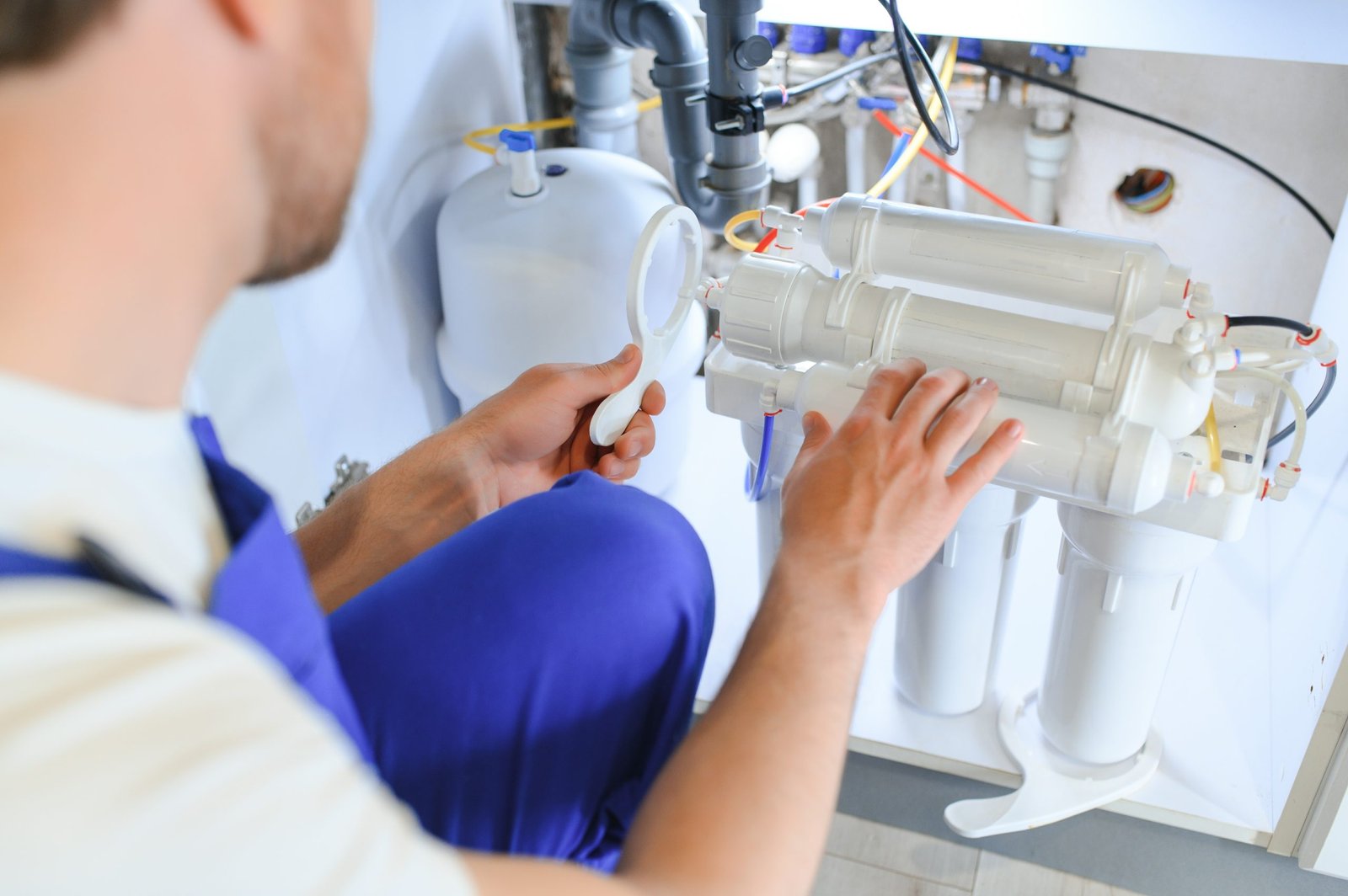 Plumber Looking at Water Filter